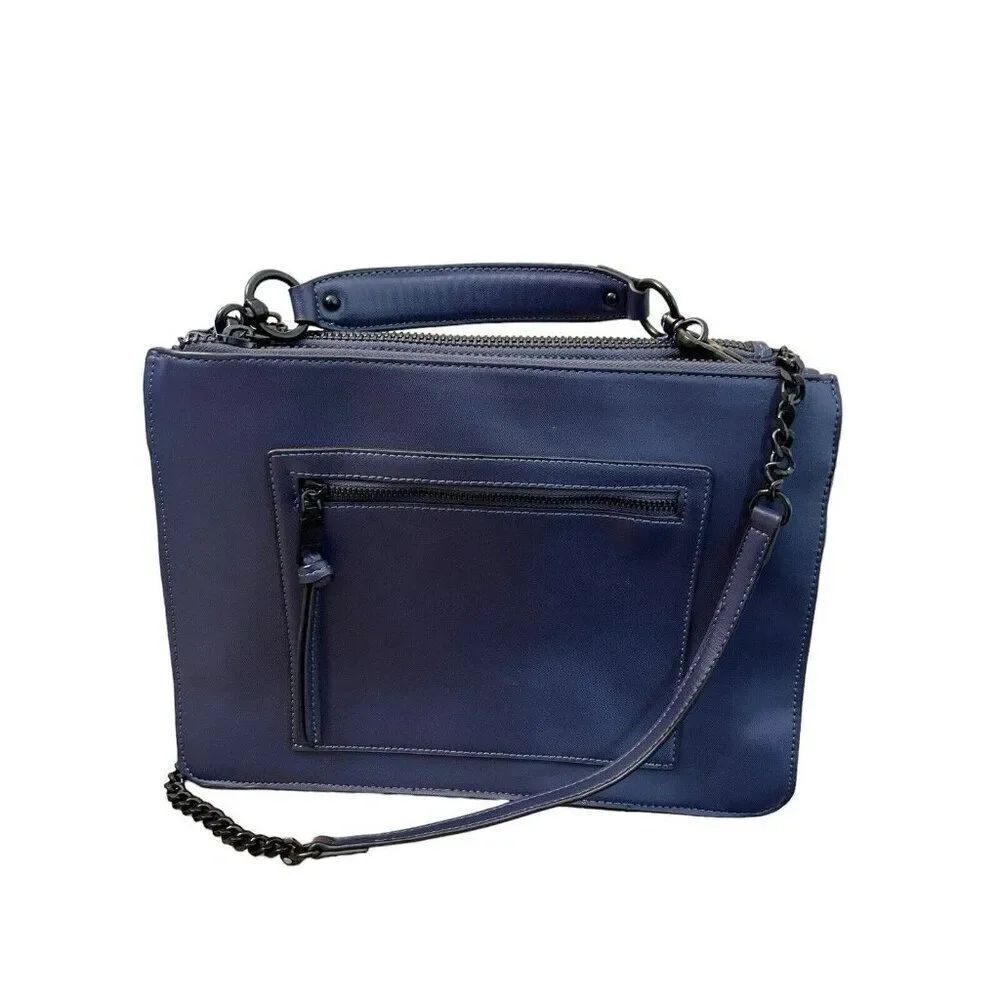 Steve Madden Large Navy Blue Cross Body Bag Exterior Zipper Pockets Compartments